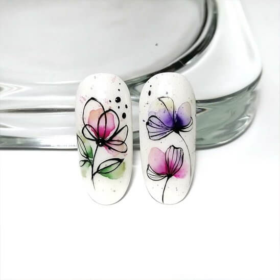 autocollant ongle fleurs aquarellées